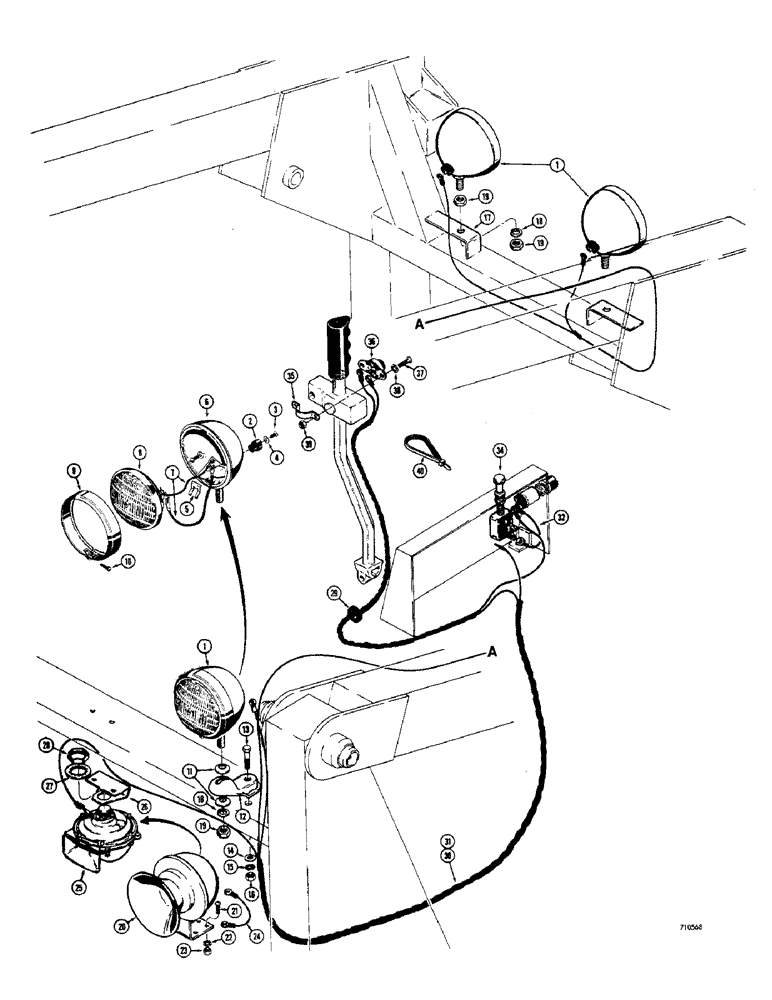 Схема запчастей Case 1500-SERIES - (028) - HORN AND LIGHTS (55) - ELECTRICAL SYSTEMS