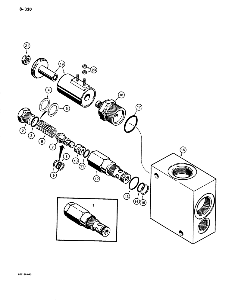 Схема запчастей Case 680K - (8-330) - SOLENOID RELIEF VALVE, USED ON MODELS WITH 24 VOLT ELECTRICAL CIRCUIT (08) - HYDRAULICS