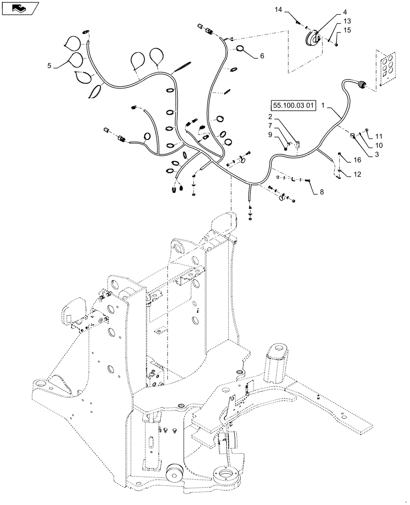 Схема запчастей Case 521F - (39.100.09) - FRONT CHASSIS WIRE HARNESS INSTALLATION (39) - FRAMES AND BALLASTING