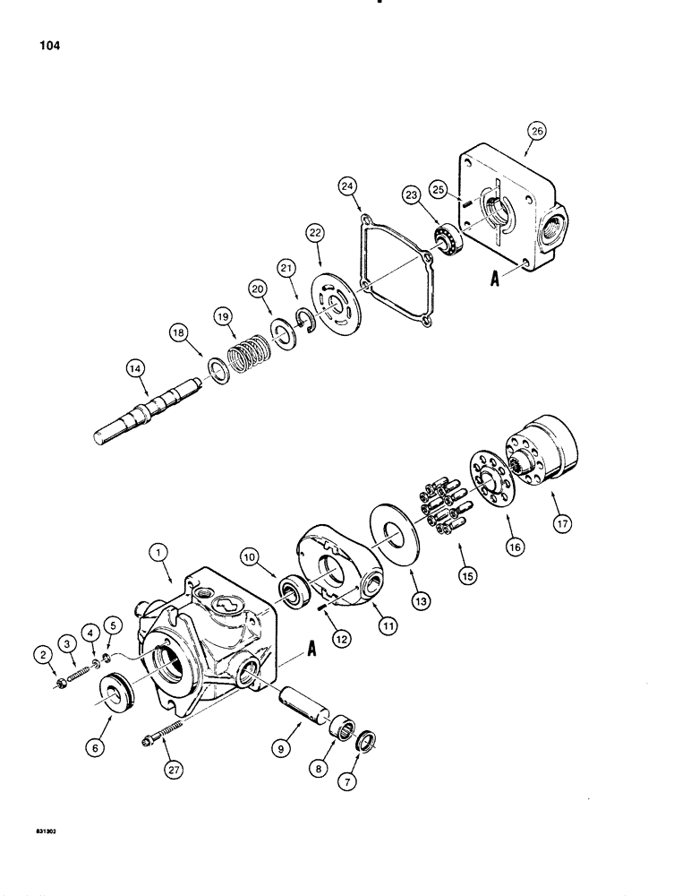 Схема запчастей Case SD100 - (104) - H585299 PROPULSION MOTOR (29) - HYDROSTATIC DRIVE