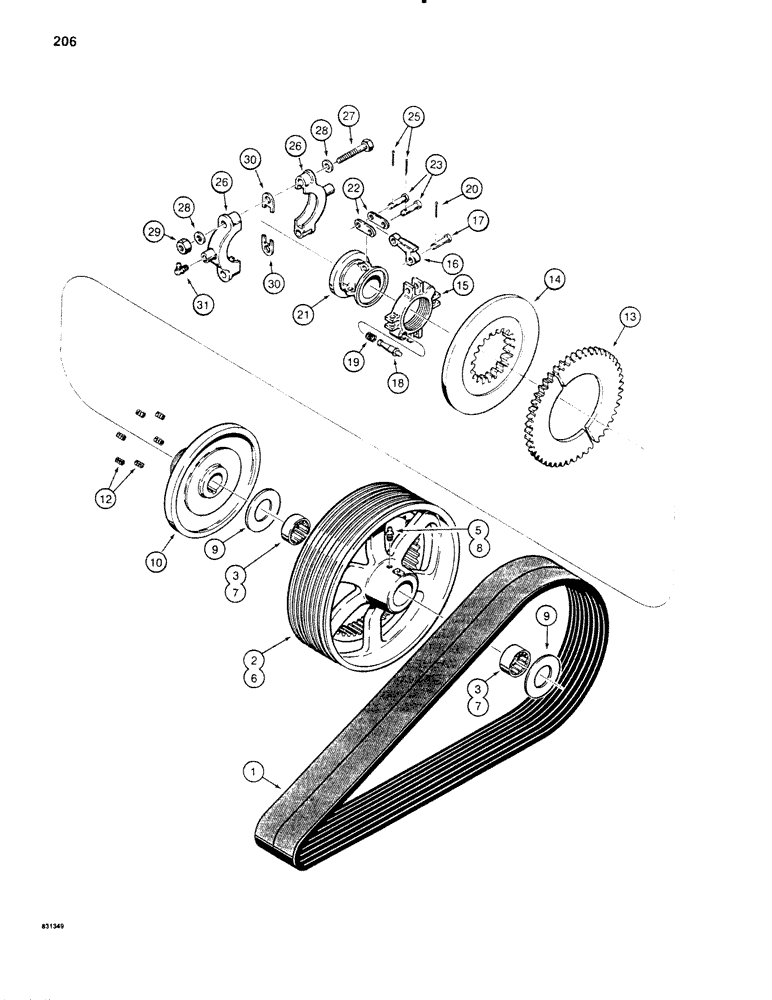 Схема запчастей Case SD100 - (206) - TRENCHER DRIVE BELT AND CLUTCH (89) - TOOLS