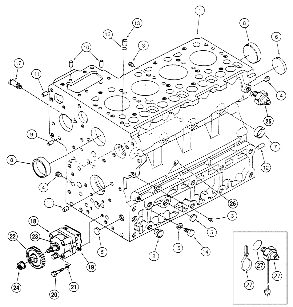 Схема запчастей Case 6010 - (02-16) - CYLINDER BLOCK, KUBOTA V2003TE ENGINE (10) - ENGINE