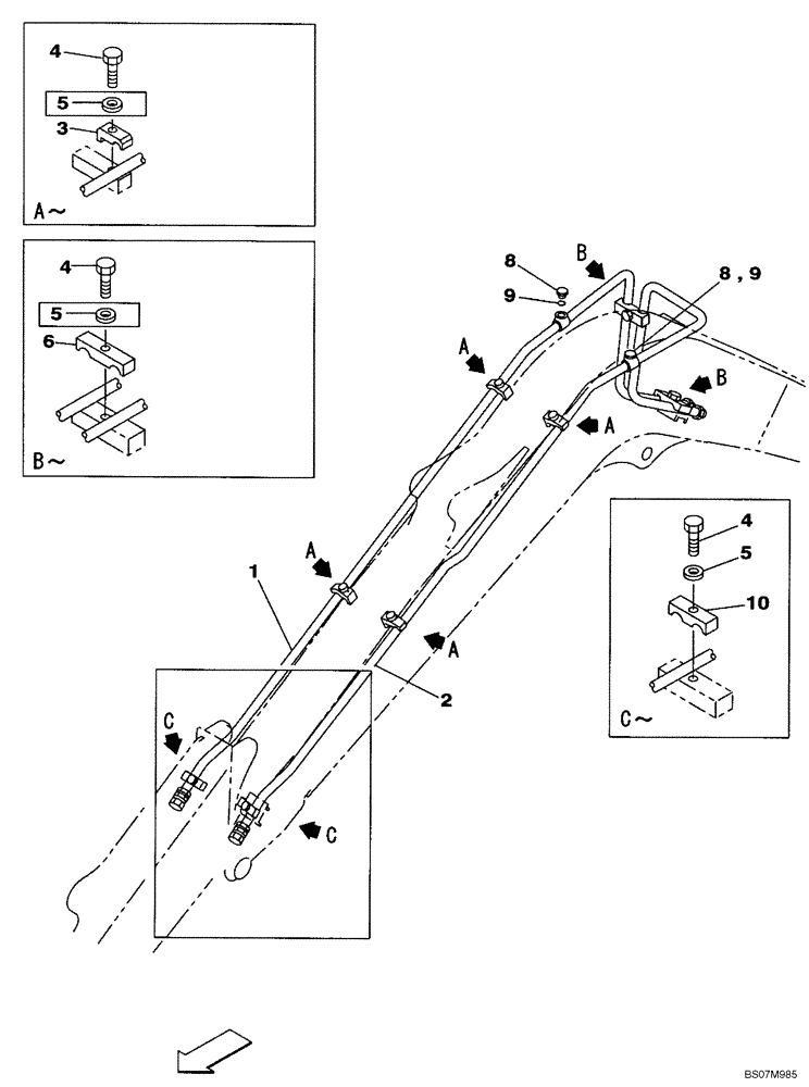 Схема запчастей Case CX75SR - (08-55) - HYDRAULICS, AUXILIARY ATTACHMENT - STANDARD BOOM (08) - HYDRAULICS