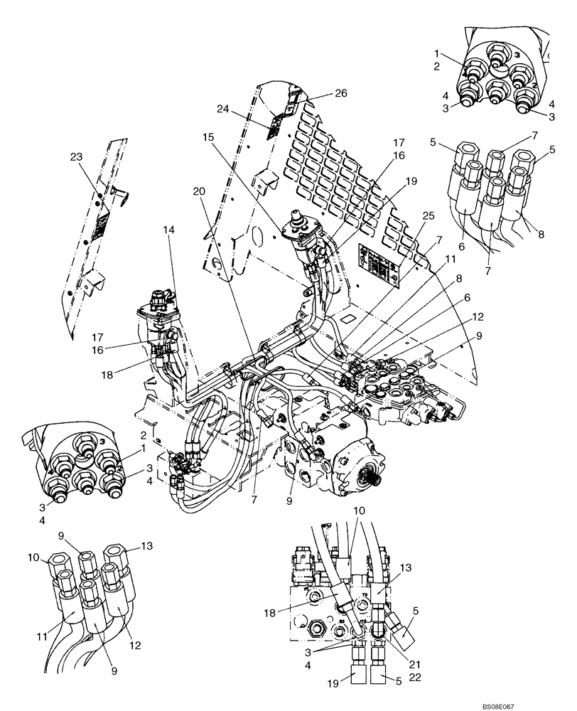 Схема запчастей Case 440 - (06-01) - JOYSTICK CONTROL PLUMBING - H PATTERN (06) - POWER TRAIN