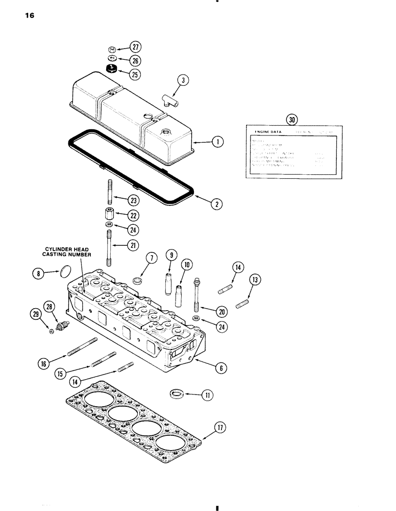 Схема запчастей Case W11 - (016) - CYLINDER HEAD AND COVER, WITH DRILLED PUSH ROD HOLES, 207 DIESEL ENGINE (02) - ENGINE