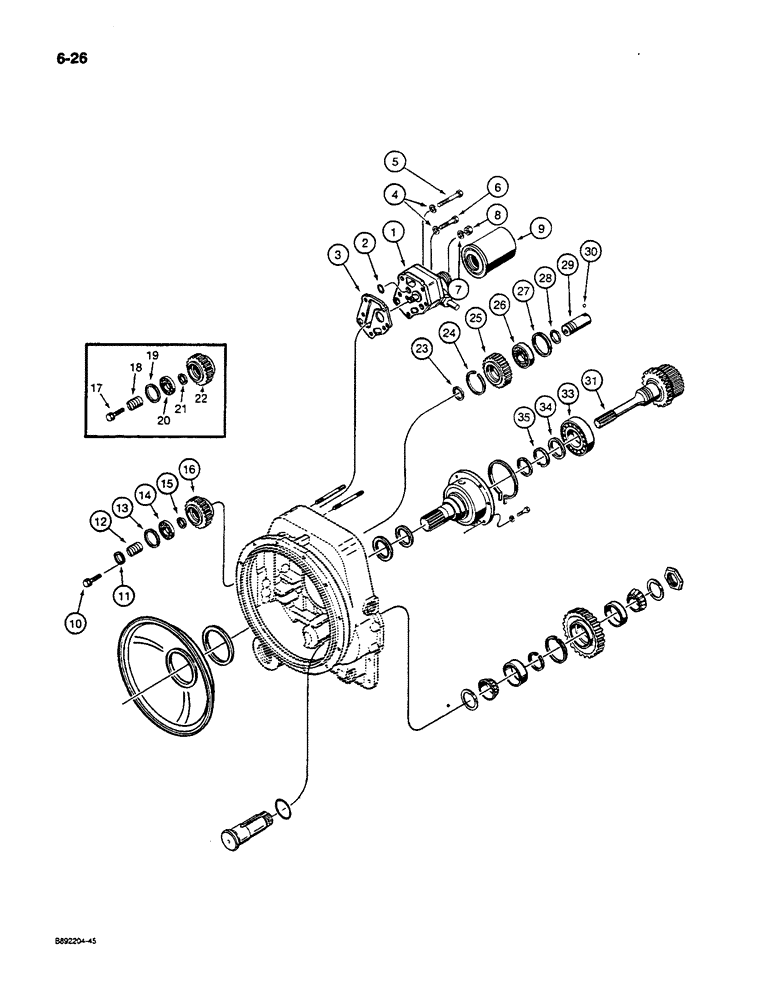 Схема запчастей Case W14C - (6-26) - TRANSMISSION, CHARGING PUMP AND REVERSE IDLER (06) - POWER TRAIN