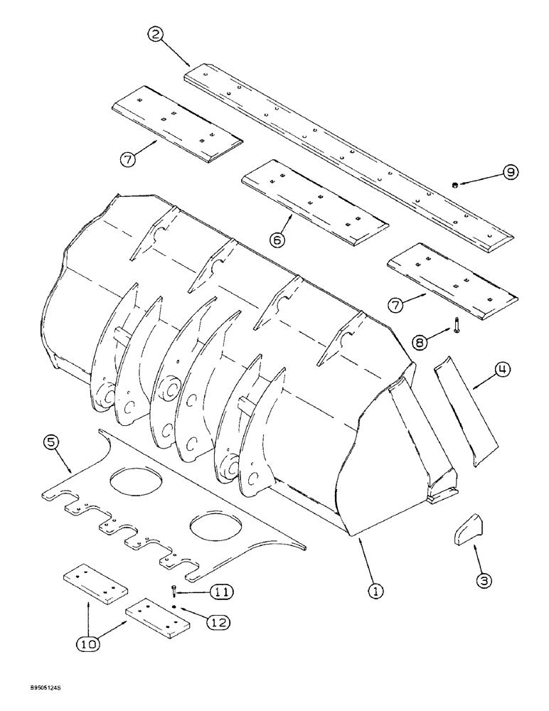 Схема запчастей Case 621B - (9-019C) - LOADER BUCKETS AND CUTTING EDGES, 2.75 CUBIC YARD (2.1 CUBIC METER) BUCKET, Z-BAR LOADER (09) - CHASSIS/ATTACHMENTS