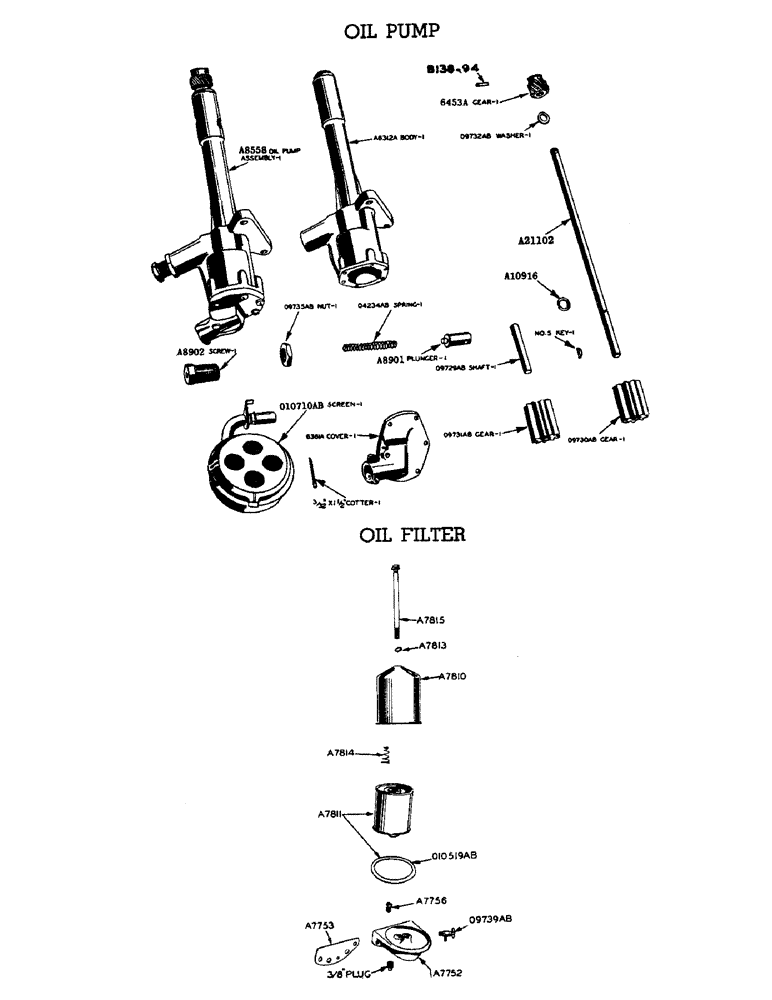 Схема запчастей Case W9 - (038) - GASOLINE ENGINE, OIL PUMP, OIL FILTER (02) - ENGINE