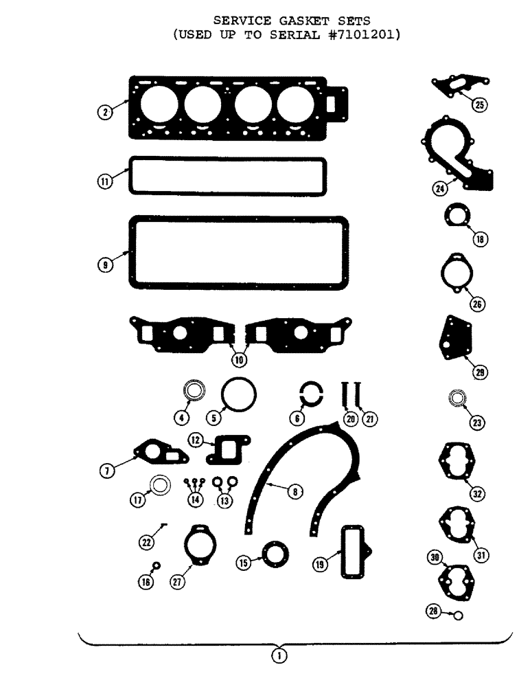 Схема запчастей Case 1000C - (012) - SERVICE GASKET SETS, USED UP TO SERIAL NUMBER 7101201 (01) - ENGINE