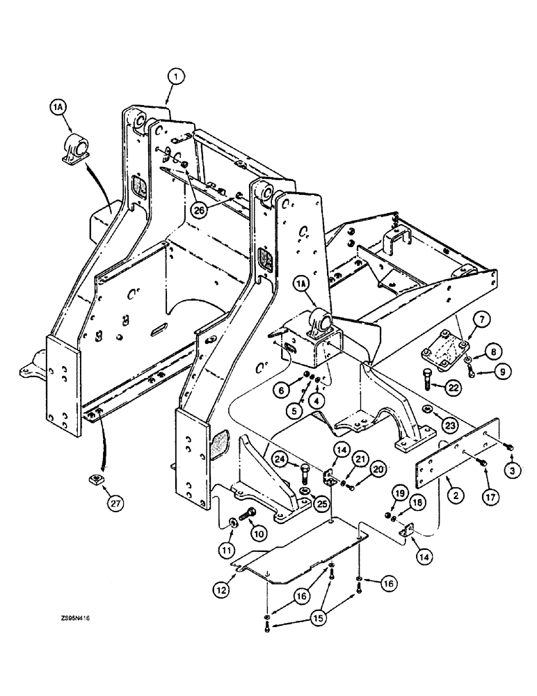 Схема запчастей Case 1150E - (9-038) - MAIN FRAME AND PULL HOOK, LOADER MODELS (09) - CHASSIS/ATTACHMENTS