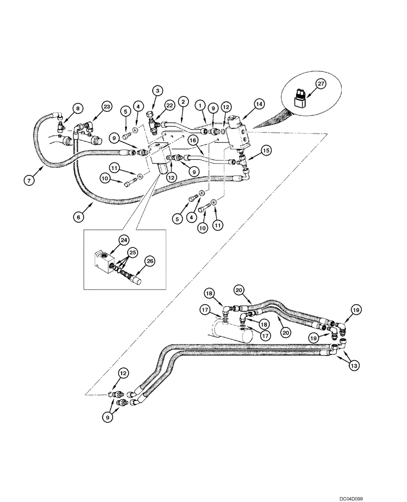 Схема запчастей Case 885 - (08.10[00]) - BLADE HYDRAULIC CIRCUIT - LOCK (3 HOLES) (08) - HYDRAULICS