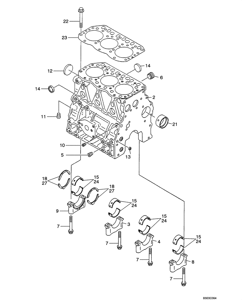 Схема запчастей Case CX36 - (02-17[00]) - CYLINDER BLOCK (02) - ENGINE