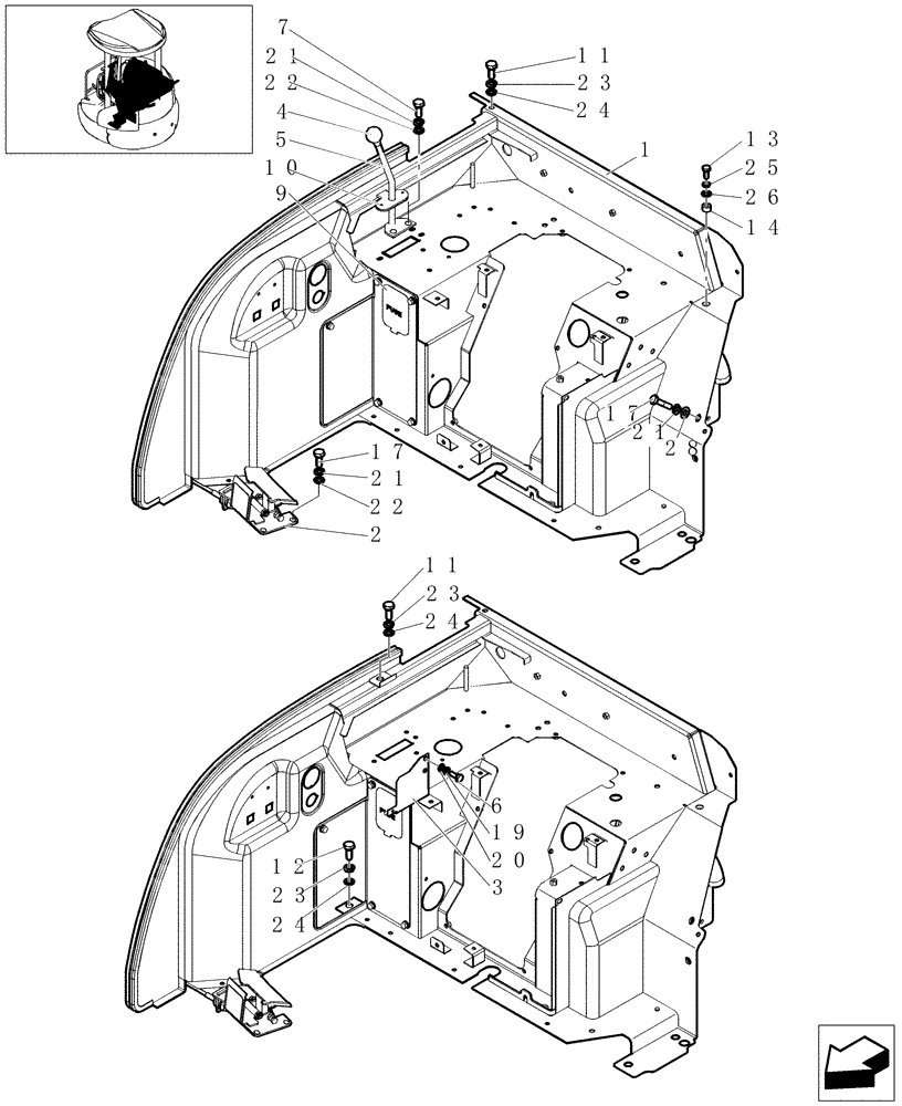 Схема запчастей Case CX27B - (1.070[04]) - CONTROL OPERATORS - CANOPY (01) - Section 1