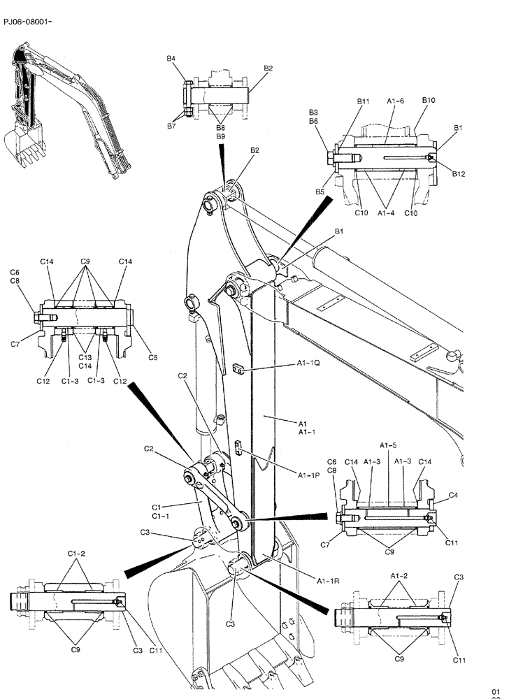 Схема запчастей Case CX50B - (03-006) - ARM ASSY, STD 1.56M (5FT 1IN) (PY12B00095F1 & PY12B00117F1 & PY12B00073F1) Attachments