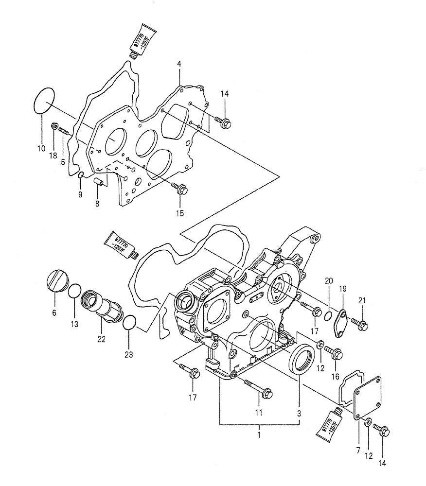 Схема запчастей Case CX50B - (08-002) - GEAR HOUSING ENGINE COMPONENTS