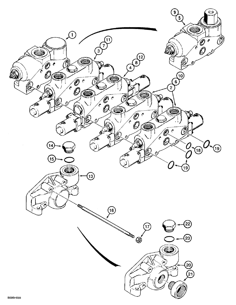 Схема запчастей Case 721B - (8-035A) - LOADER CONTROL VALVE - FOUR SPOOL, XT LOADER, 108611A1 VALVE ASSEMBLY (08) - HYDRAULICS