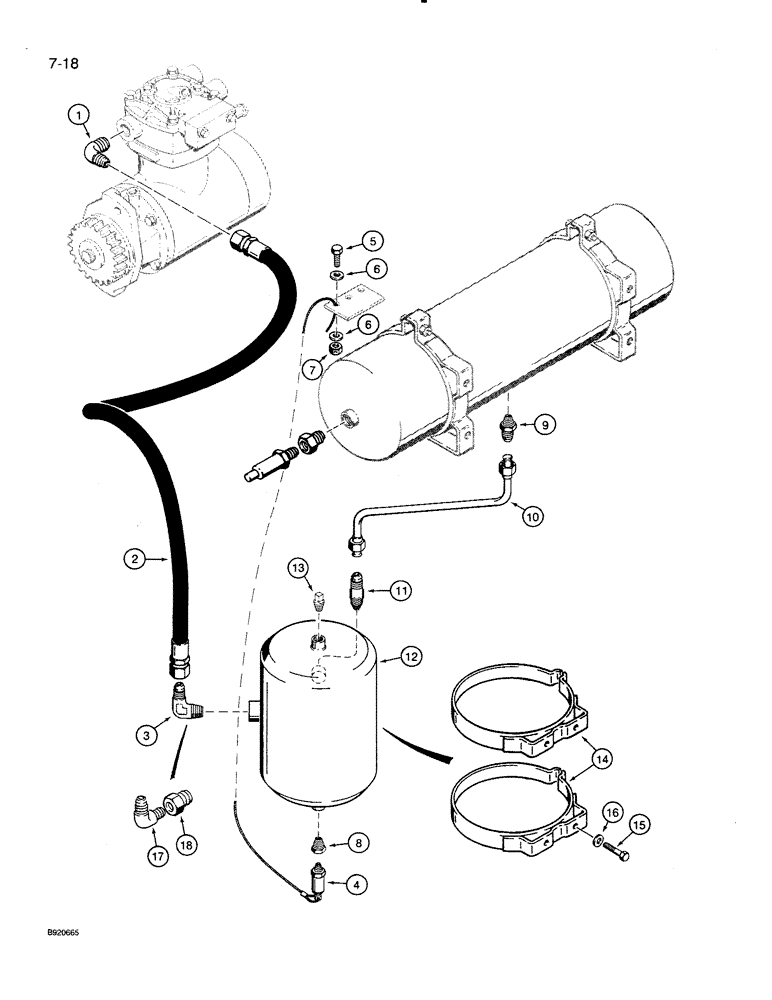 Схема запчастей Case 821 - (7-018) - AIR COMPRESSOR SYSTEM, COMPRESSOR TO LOWER RESERVOIR (07) - BRAKES