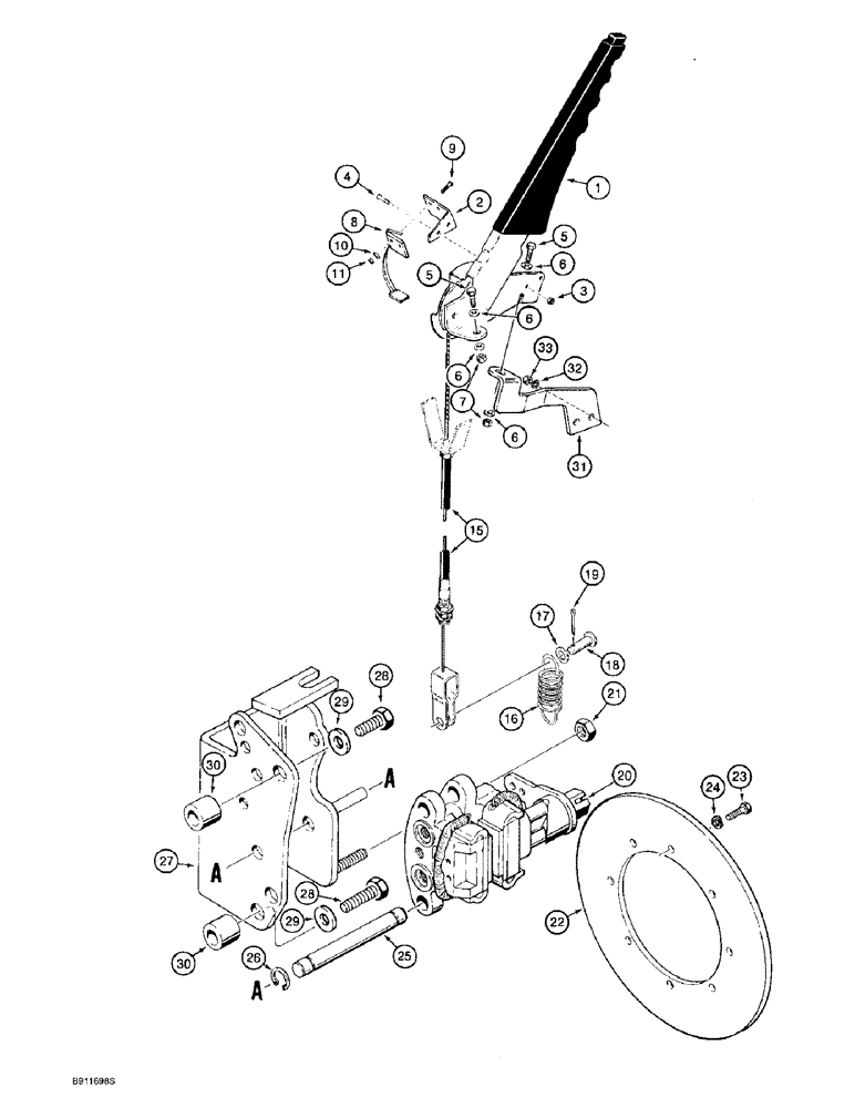 Схема запчастей Case 821B - (7-04) - PARKING BRAKE CONTROLS AND MOUNTING (07) - BRAKES