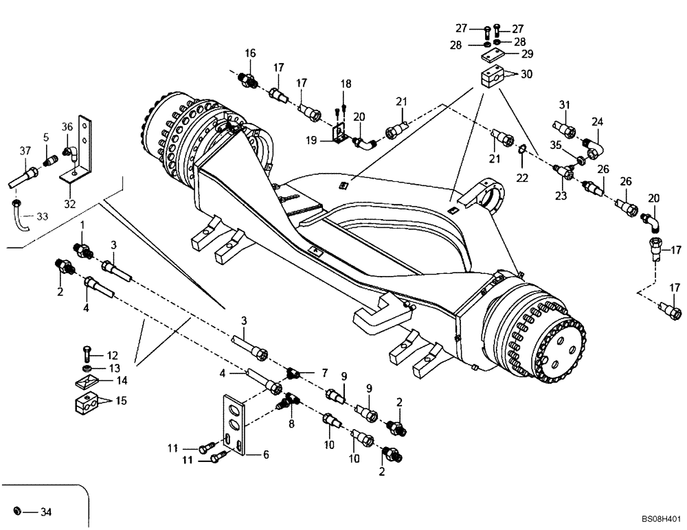 Схема запчастей Case 330B - (47A00002105[001]) - HYDRAULIC LINES, FRONT DRIVE AXLE W/WET BRAKE (87687361) (09) - Implement / Hydraulics / Frame / Brakes