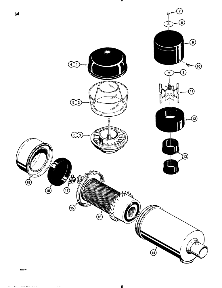 Схема запчастей Case 1845B - (064) - PRECLEANERS AND AIR CLEANER (02) - ENGINE