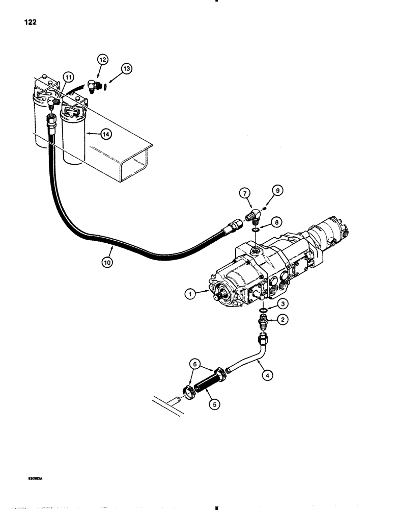 Схема запчастей Case 1845B - (122) - HYDROSTATIC DRIVE HYDRAULIC CIRCUIT, FILTER TO PUMP AND PUMP TO RESERVOIR (06) - POWER TRAIN