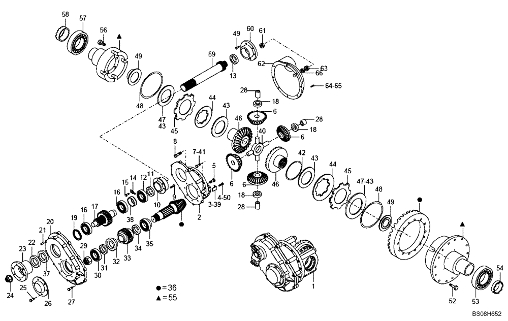 Схема запчастей Case 327B - (32A00000675[001]) - DIFFERENTIAL ASSY, INTERMEDIATE AXLE (P.I.N. HHD0327BN7PG57000 AND AFTER) (8998341542) (11) - AXLES/WHEELS