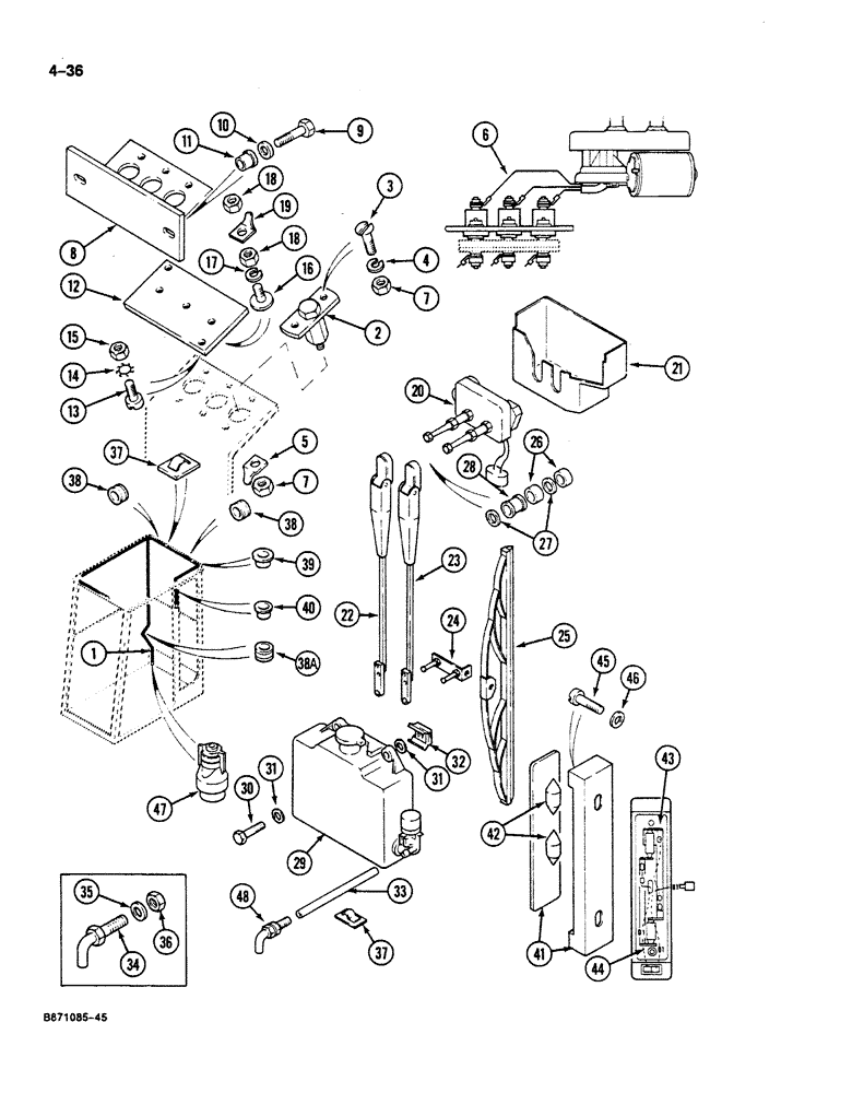 Схема запчастей Case 125B - (4-36) - CAB ELECTRICAL COMPONENTS, P.I.N. 74600, 74605, 74607 THRU 74963, 21801 THRU 21868, 26801 AND AFTER (04) - ELECTRICAL SYSTEMS