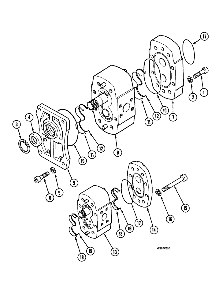 Схема запчастей Case 220B - (8-118) - HYDRAULIC PUMP FOR COOLING CIRCUIT, LOW PRESSURE, P.I.N. 74441 THRU 74597, P.I.N. 03201 AND AFTER (08) - HYDRAULICS