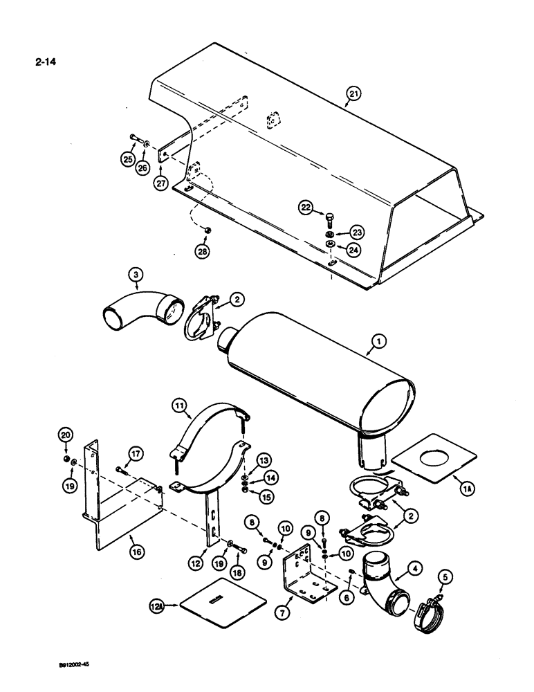 Схема запчастей Case 1187C - (2-14) - MUFFLER AND EXHAUST SYSTEM (02) - ENGINE