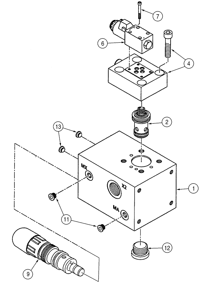 Схема запчастей Case 521D - (08-46) - VALVE ASSY - RIDE CONTROL DIRECTIONAL (08) - HYDRAULICS