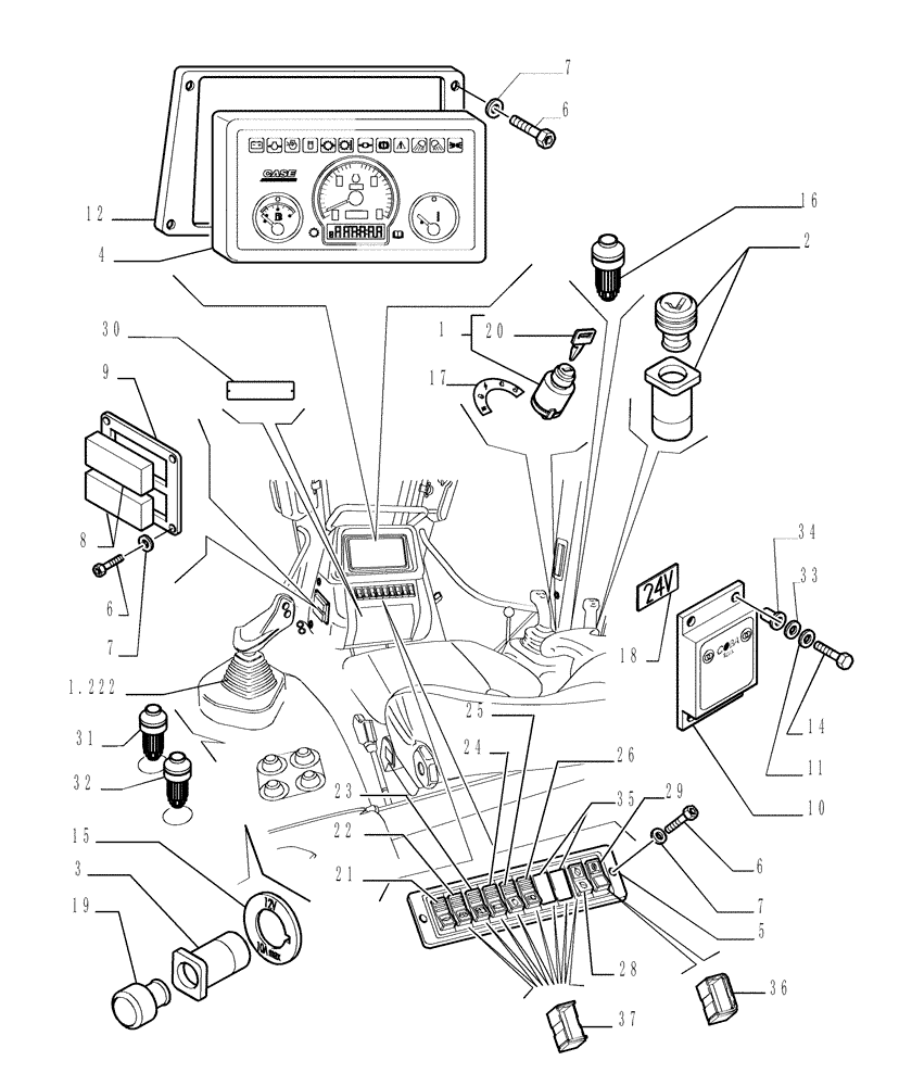 Схема запчастей Case 1850K - (9.654[25]) - ROPS CAB - COMPONENTS - OPTIONAL CODE 784110131 (19) - OPTIONS
