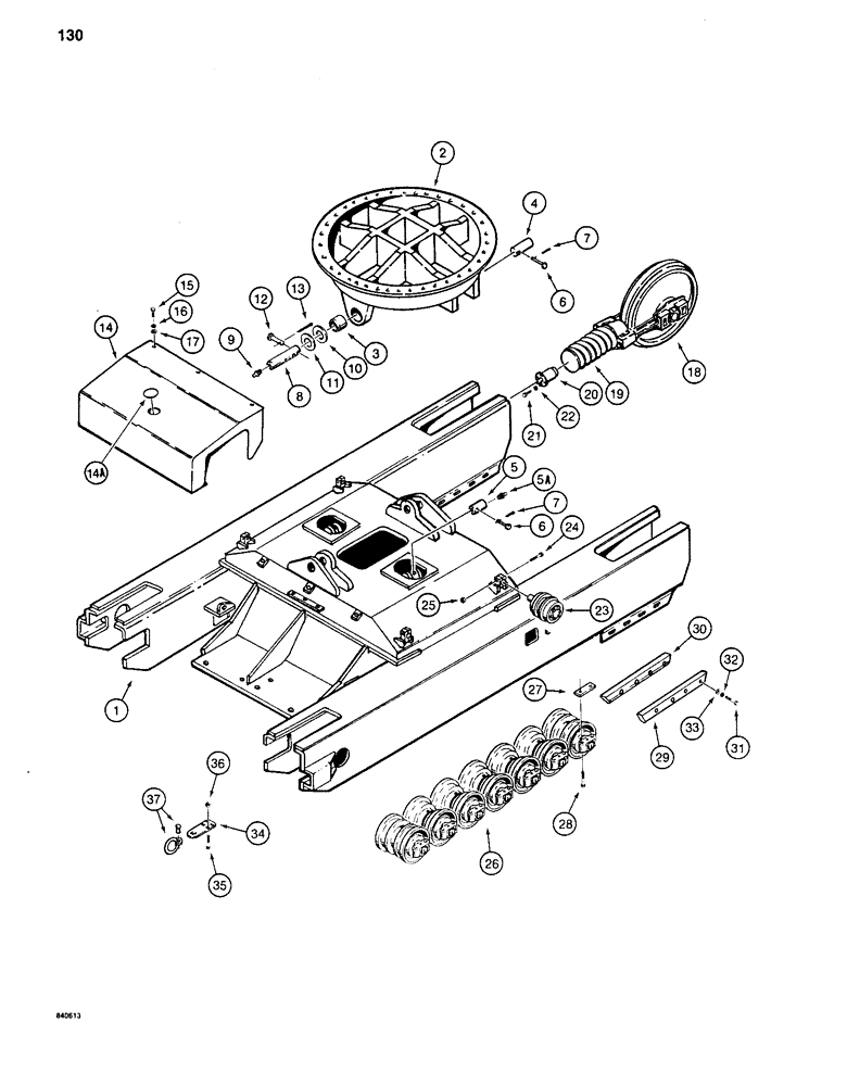 Схема запчастей Case 880C - (130) - UNDERCARRIAGE AND TRACK FRAMES, LONG 7-ROLLER TRACK - WITH LEVELER (04) - UNDERCARRIAGE