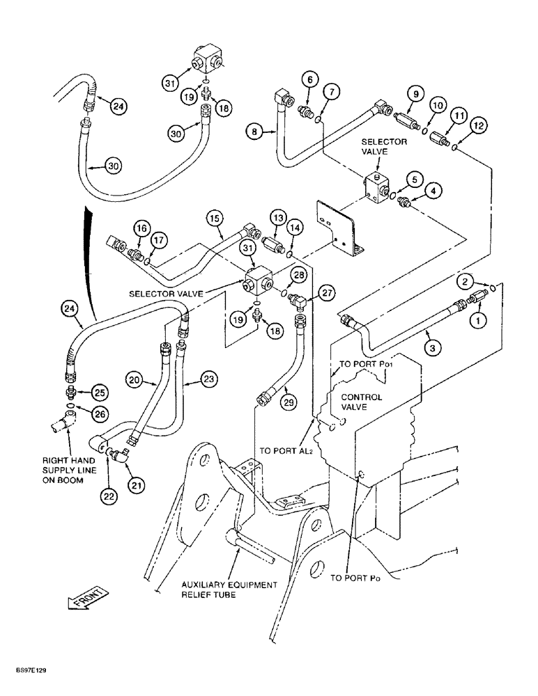 Схема запчастей Case 9020B - (8-090) - DOUBLE ACTION AUXILIARY EQUIPMENT OPTION, SUPPLY LINES, SELECTION CIRCUIT SIDE (08) - HYDRAULICS