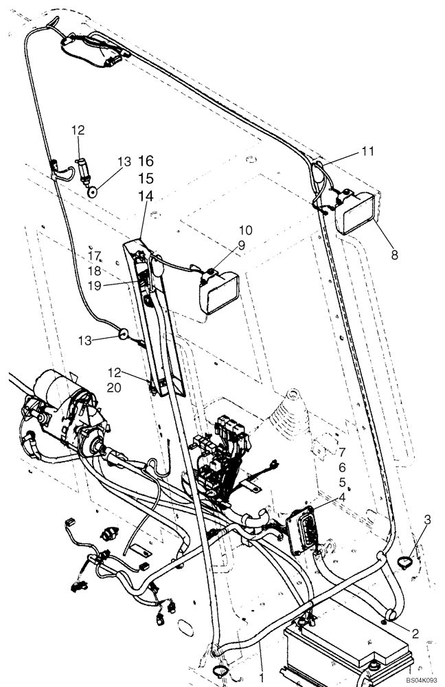 Схема запчастей Case 450 - (04-11) - HARNESS - CAB, SEAT BAR (04) - ELECTRICAL SYSTEMS