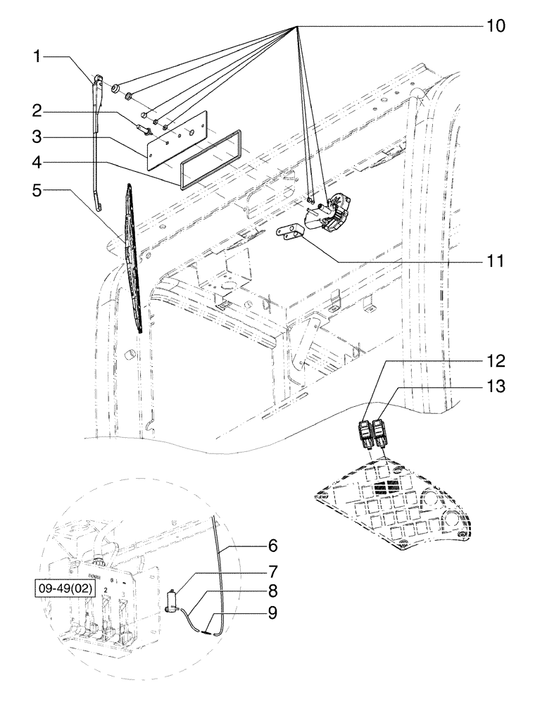 Схема запчастей Case 865B - (09-47[02]) - CAB, REAR WIPER - OPTIONAL (09) - CHASSIS/ATTACHMENTS