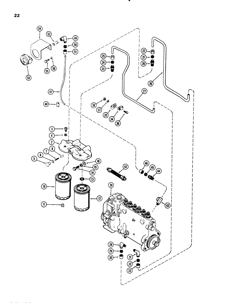 Схема запчастей Case 1150 - (022) - FUEL INJECTION FILTER SYSTEM, (401) DIESEL ENGINE, 2 STAGE FILTERING SYSTEM (01) - ENGINE