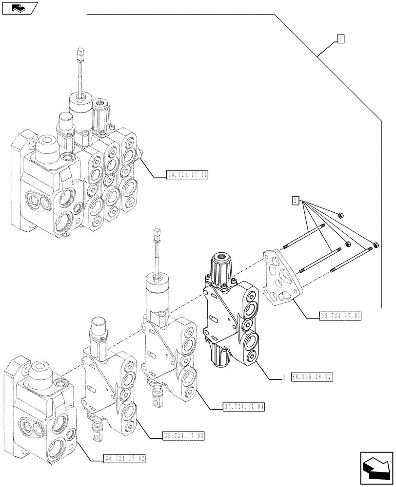 Схема запчастей Case 590SN - (88.035.28[01]) - DIA, KIT LOADER CONTROL VALVE, 3 SECTIONS (PILOT CONTROLS) (88) - ACCESSORIES