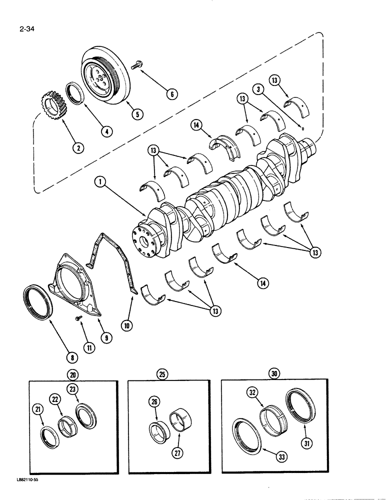 Схема запчастей Case 1550 - (2-34) - CRANKSHAFT, 6T-830 ENGINE (02) - ENGINE