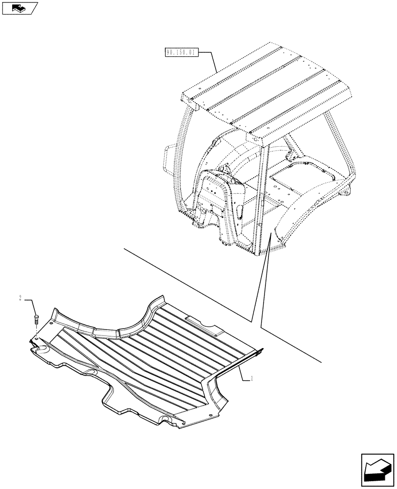 Схема запчастей Case 580SN WT - (90.110.0301) - VAR - 423000, 747853, 747854, 747855 - CAB - FLOOR MAT - FRONT (90) - PLATFORM, CAB, BODYWORK AND DECALS