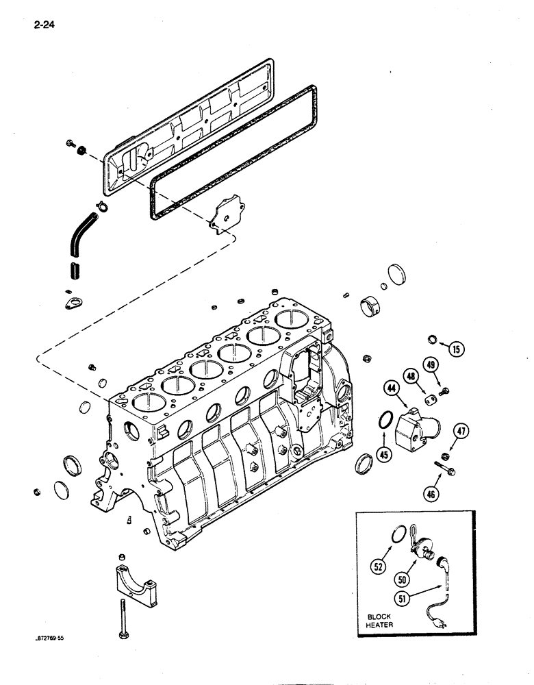 Схема запчастей Case 855D - (2-24) - CYLINDER BLOCK, 6-590 ENGINE, ENGINE SERIAL NO. 44511034 AND AFTER (02) - ENGINE