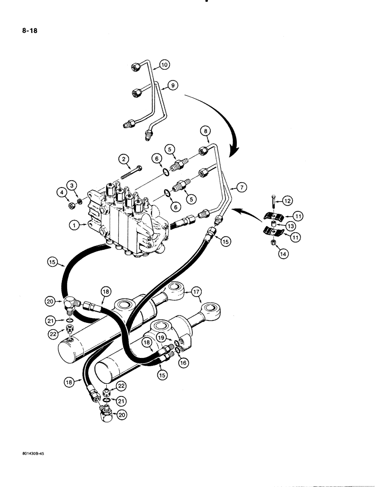 Схема запчастей Case 480E - (8-018) - BACKHOE SWING CYLINDER HYDRAULIC CIRCUIT, 480E MODELS ONLY (08) - HYDRAULICS