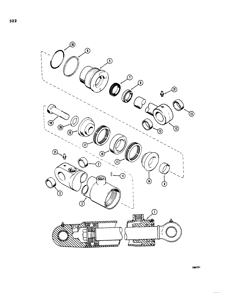 Схема запчастей Case 35 - (322) - G32266 3-POINT HITCH LIFT CYLINDER, WITH TWO PIECE PISTON 