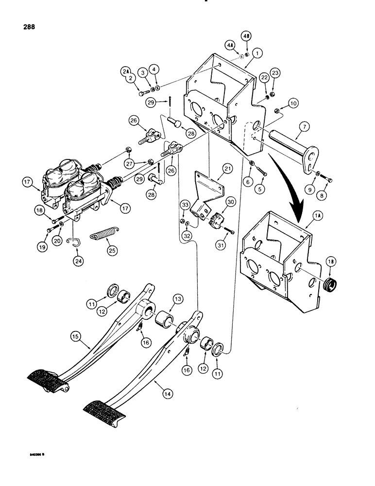 Схема запчастей Case 580SE - (288) - BRAKE PEDALS AND MOUNTING (07) - BRAKES