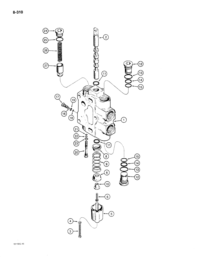 Схема запчастей Case 780C - (8-310) - BACKHOE CONTROL VALVE, EXTENDABLE DIPPER SECTION (08) - HYDRAULICS