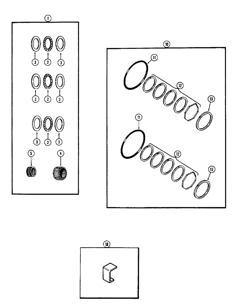 Схема запчастей Case 580 - (095G) - A38926 CLUTCH KITS, A42870 BEARING KIT, A42871 RING KIT (21) - TRANSMISSION