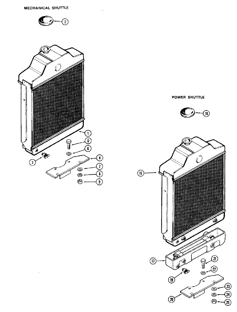 Схема запчастей Case 580B - (010) - RADIATOR, (188) DIESEL ENGINE, MECHANICAL SHUTTLE, POWER SHUTTLE (02) - ENGINE