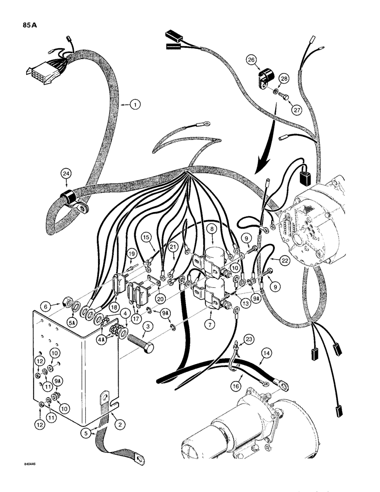 Схема запчастей Case 680H - (085A) - ELECTRICAL SYSTEM, INSTRUMENT HARNESS AND CONNECTIONS, UNITS WITH CHASSIS MOUNTED SOLENOID BRACKET (04) - ELECTRICAL SYSTEMS