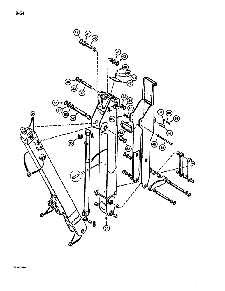 Схема запчастей Case 680L - (9-054) - EXTENDABLE DIPPER, HIGH PROFILE (CONTD) (09) - CHASSIS/ATTACHMENTS