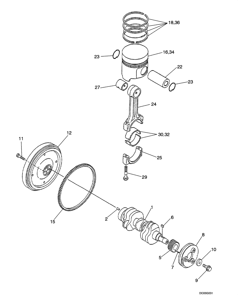 Схема запчастей Case CX25 - (02-17[00]) - CRANKSHAFT AND PISTON (02) - ENGINE