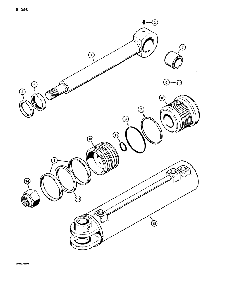 Схема запчастей Case 680K - (8-346) - D143217 LOADER CLAM CYLINDER, USED WITH 1-1/2 CUBIC YARD CLAM BUCKET (08) - HYDRAULICS